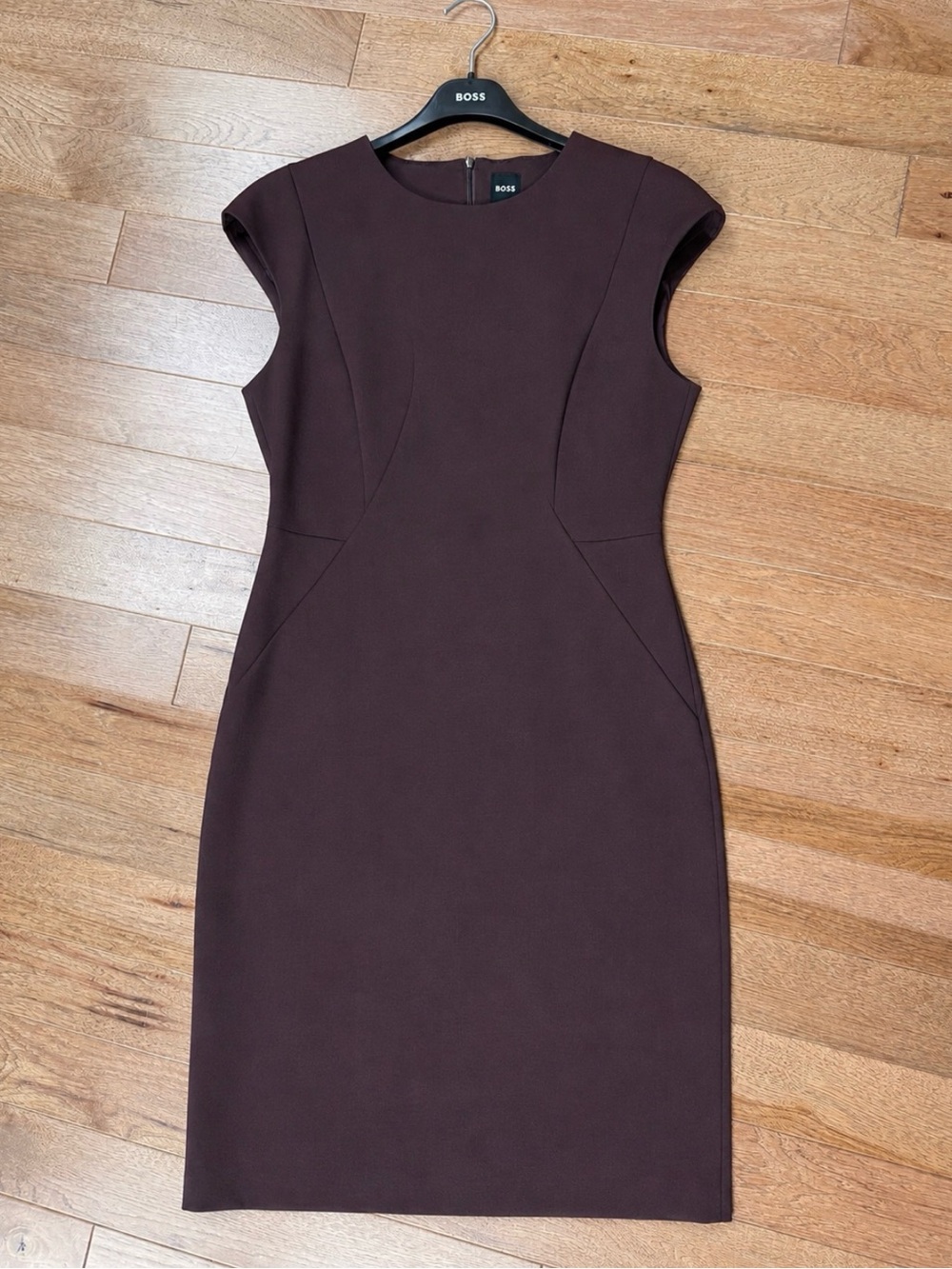 BOSS Dironah Virgin Wool Sheath Dress in Burgundy/Plum